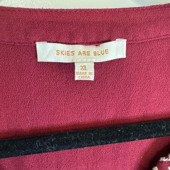 Skies Are Blue Wine Red Embroidered Boho Top - Picture 2 of 5